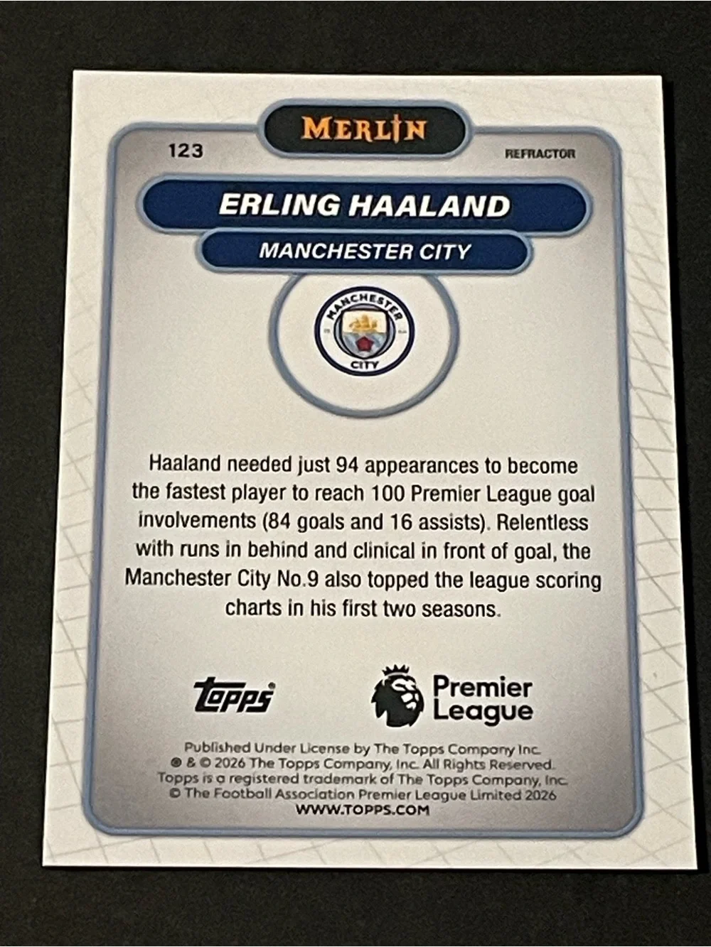 2026 Topps Merlin Erling Haaland Manchester City Refractor #123 Card - Picture 2 of 5